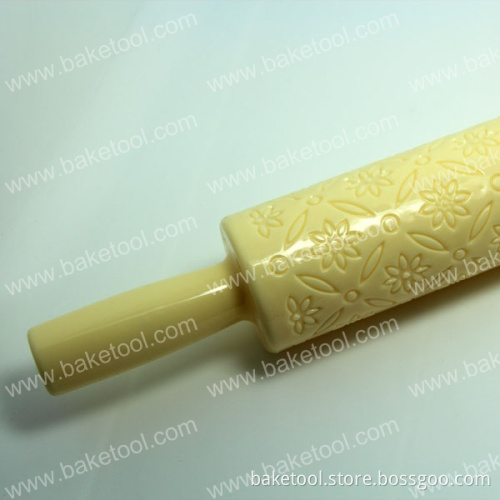 Plastic Flowers Embossing Fondant Rolling Pin(Yellow) Cookie Tool